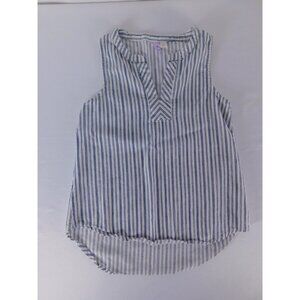 Francesca's Blouse Womens XXS White Striped Tunic Sleeveless V-Neck Cotton
